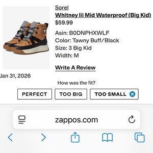 Sorel Whitney Waterpoof boots Big Kids Size 3